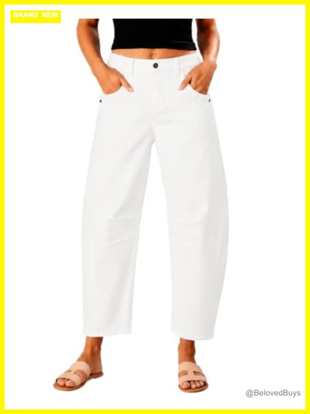 High Waisted Stretch Barrel Leg Jeans Cropped Ankle Pants